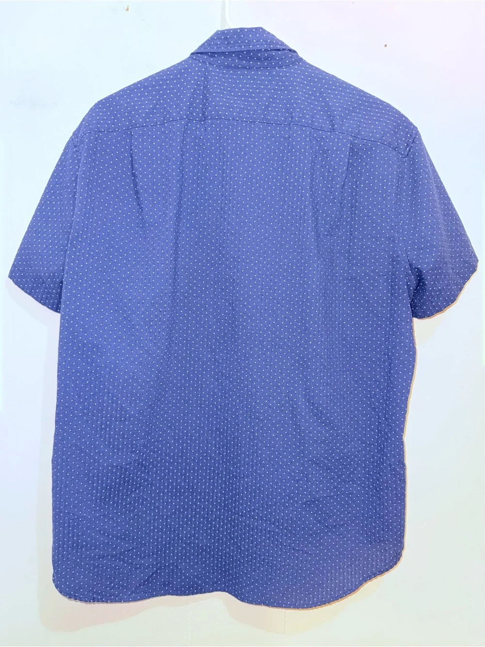 J.Crew Men's Seersucker Short-Sleeve Button-Down Shirt Navy Polka Dot L